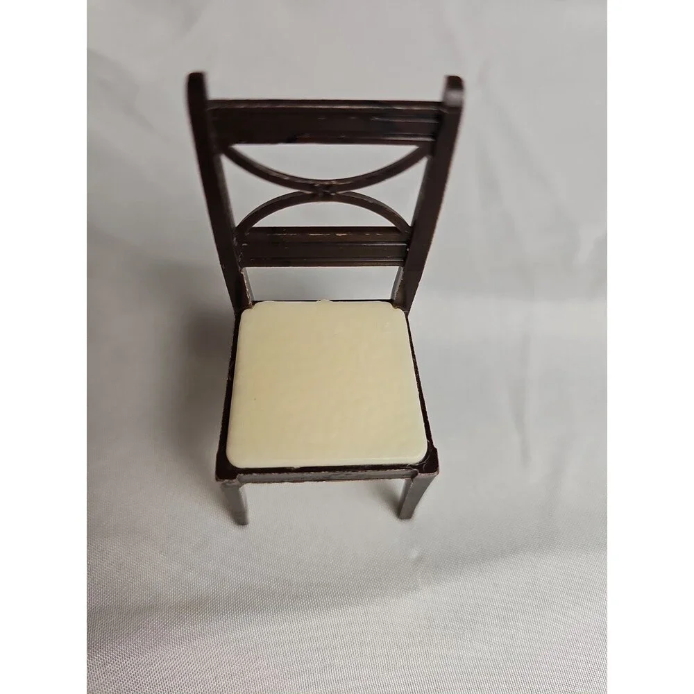 VTG Dollhouse Dining Chair Brown & White Plastic Miniature Chair 1:12 Scale